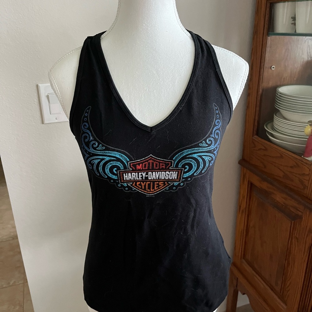 Harley-Davidson Black Tank Top with Teal and Orange Logo